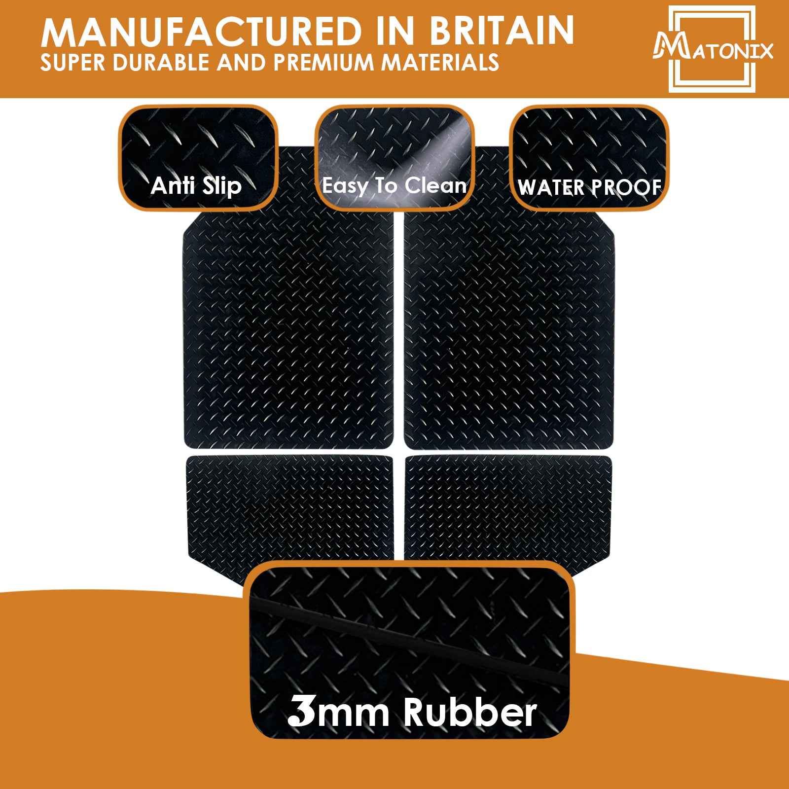 4PCS Universal Car Mats - 3mm Heavy Duty and Anti Slip - For Most Cars & Vans