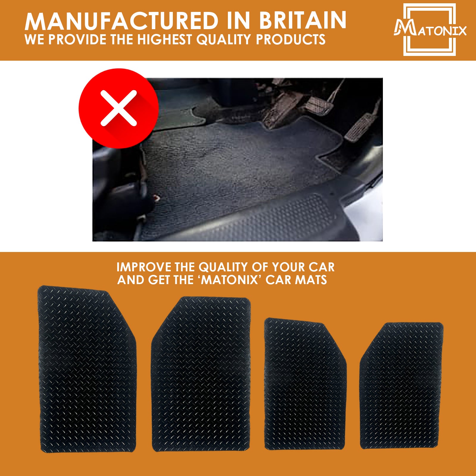4PCS Universal Car Mats - 3mm Heavy Duty and Anti Slip - For Most Cars & Vans